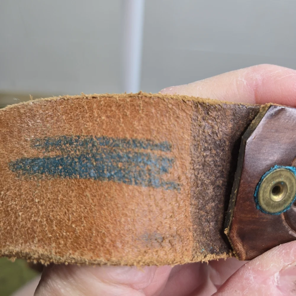 Vtg 1978 Tech Ether Guild Bristlecone Pine tree brass  buckle leather Belt